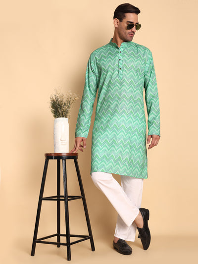 Traditional Rama Flamestitch Cheveron Printed Men's Cotton Kurta