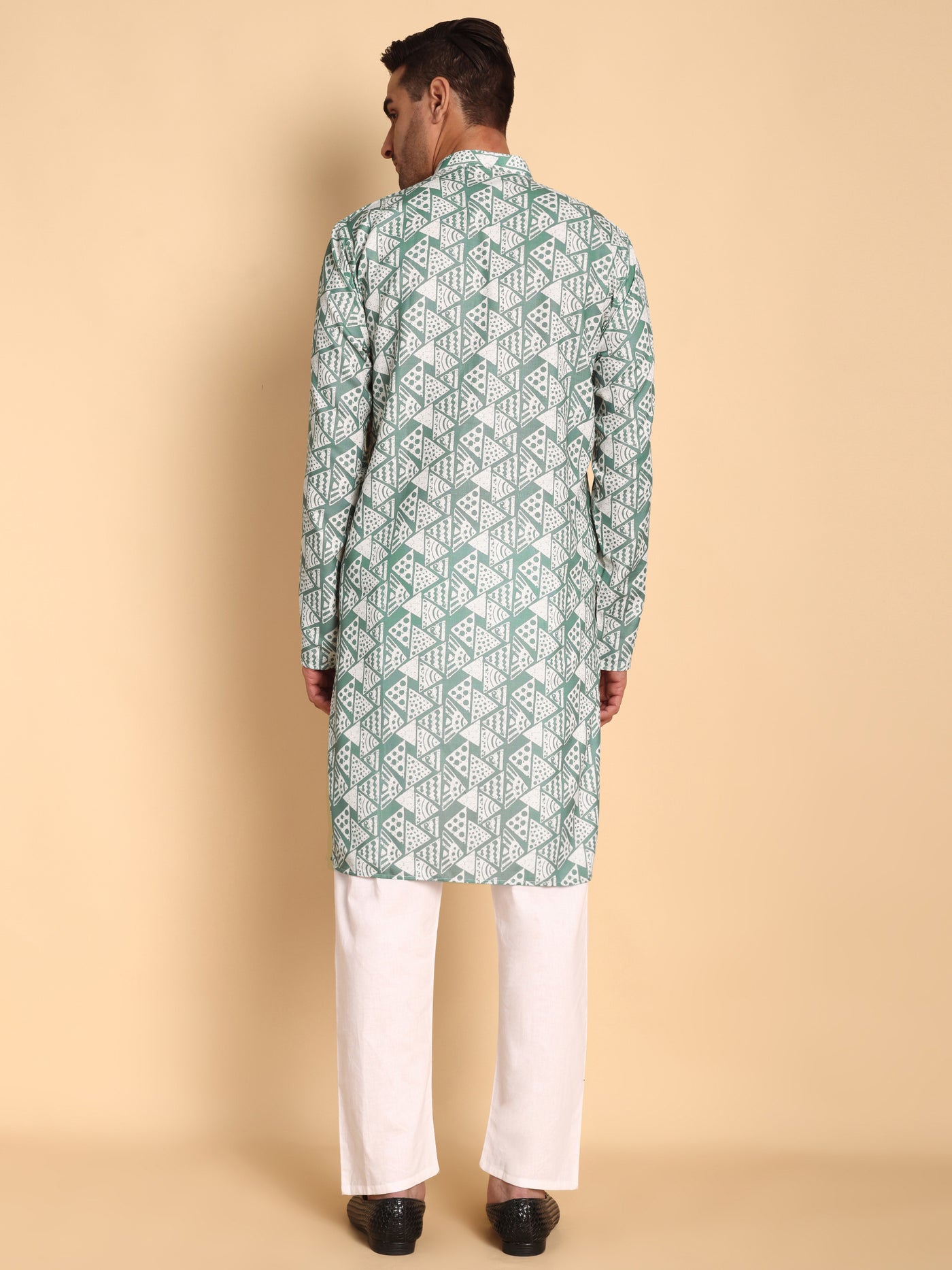 Traditional Green Tribal Abstract Boho Printed Men's Cotton Kurta