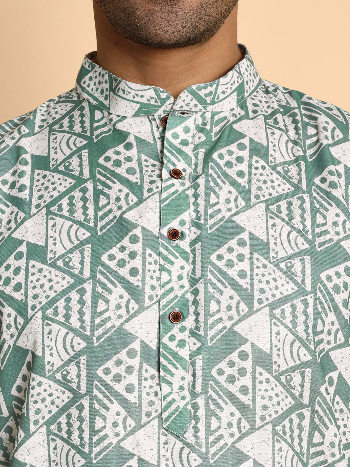 Traditional Green Tribal Abstract Boho Printed Men's Cotton Kurta