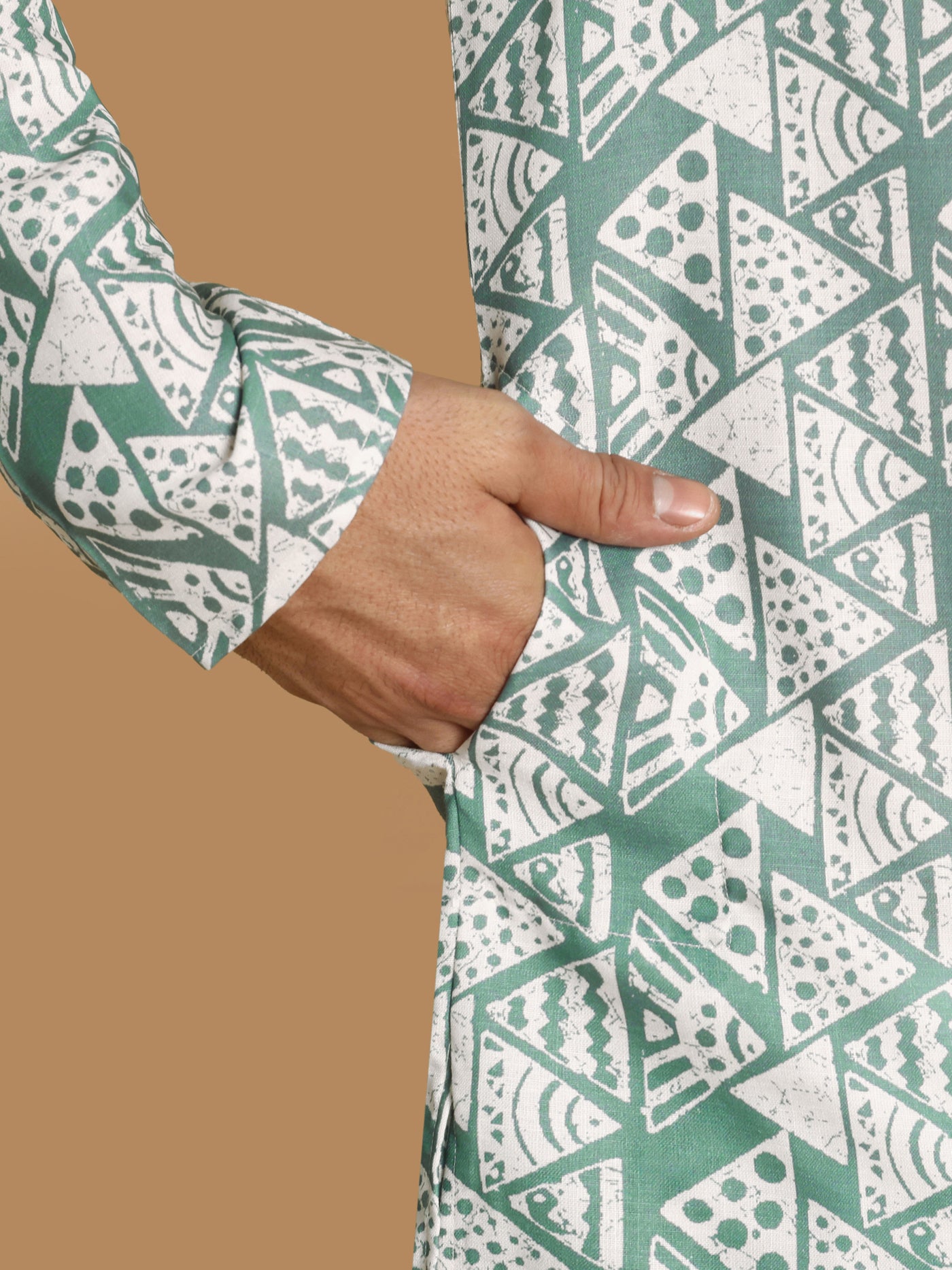 Traditional Green Tribal Abstract Boho Printed Men's Cotton Kurta