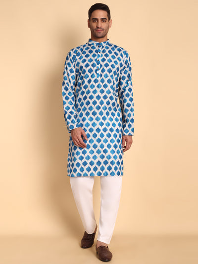 Traditional Grey Hammock Ogee Printed Men's Cotton Kurta