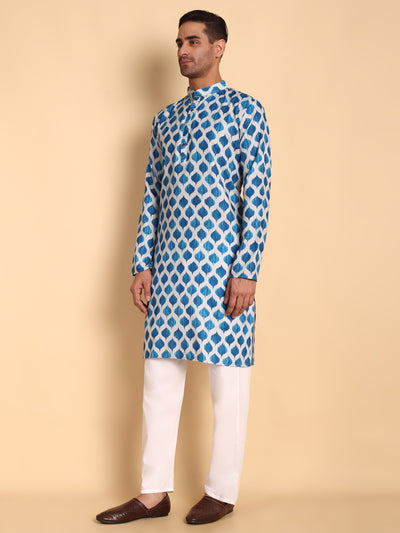 Traditional Grey Hammock Ogee Printed Men's Cotton Kurta