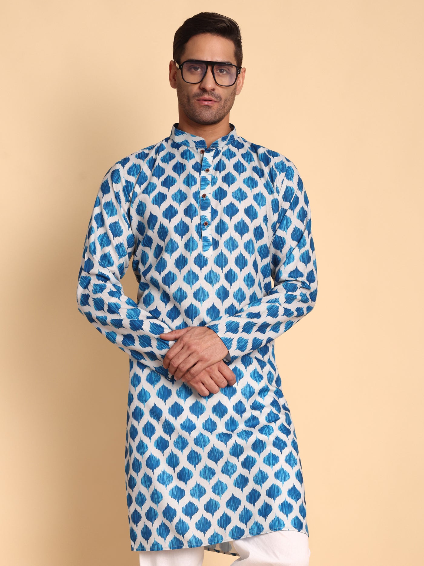 Traditional Grey Hammock Ogee Printed Men's Cotton Kurta