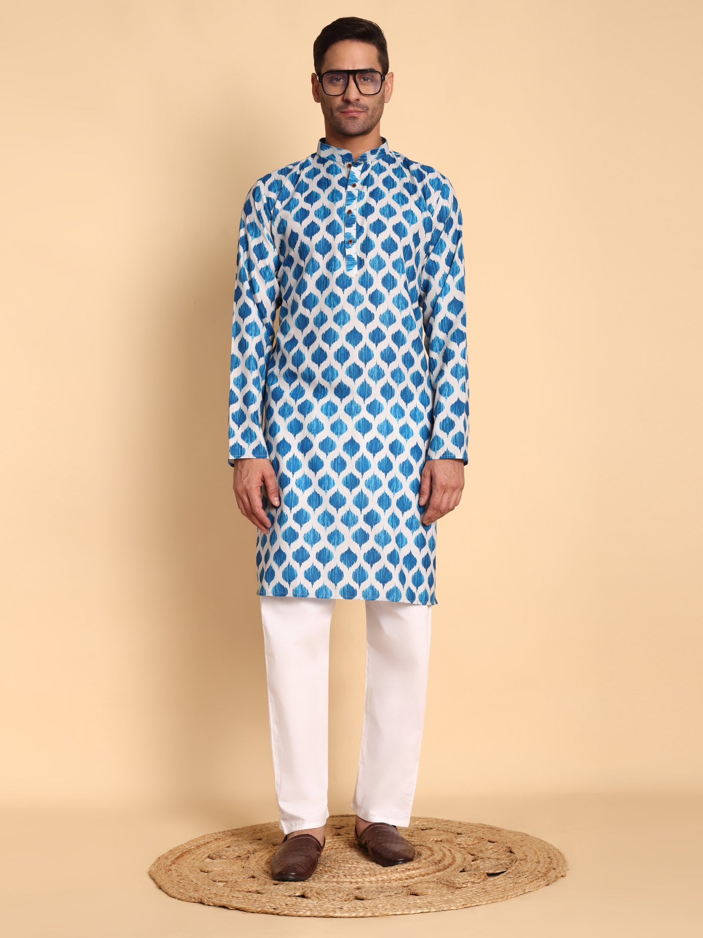 Traditional Grey Hammock Ogee Printed Men's Cotton Kurta