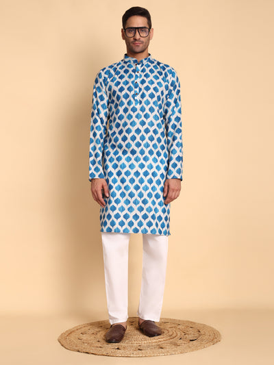 Traditional Grey Hammock Ogee Printed Men's Cotton Kurta