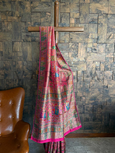 Pink Woven Katan Banarasi Traditional Art Silk Saree with Exclusive Kalamkari Zari Work