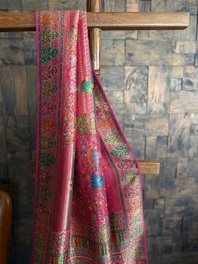 Pink Woven Katan Banarasi Traditional Art Silk Saree with Exclusive Kalamkari Zari Work