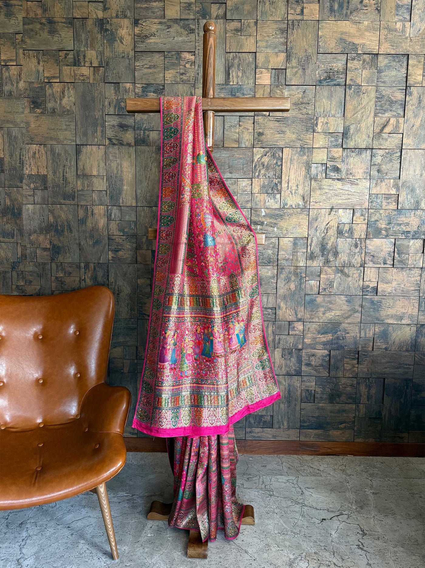 Pink Woven Katan Banarasi Traditional Silk Saree with Exclusive Kalamkari Zari Work