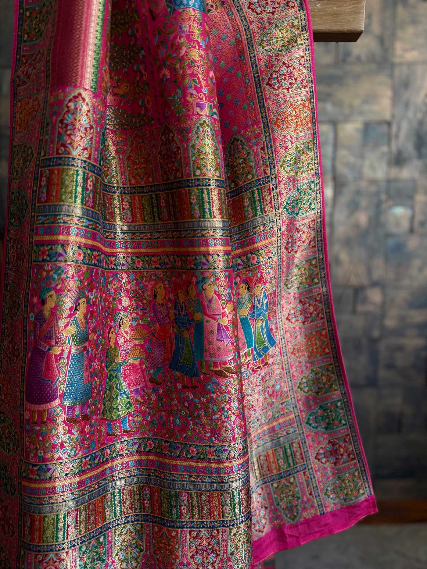 Pink Woven Katan Banarasi Traditional Silk Saree with Exclusive Kalamkari Zari Work