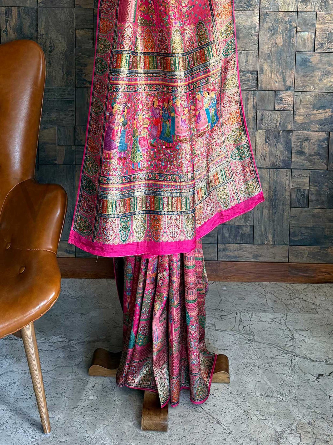 Pink Woven Katan Banarasi Traditional Silk Saree with Exclusive Kalamkari Zari Work