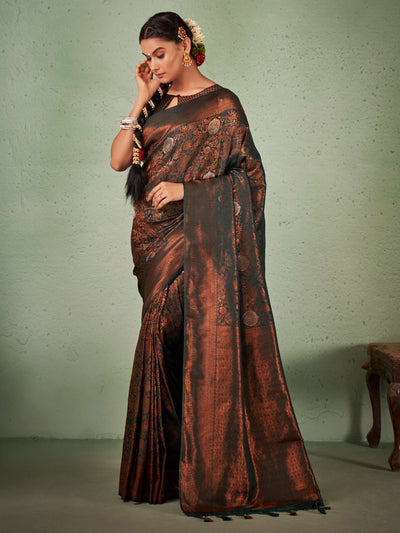 Phthalo Green Copper Zari Kanjeevaram Silk Saree